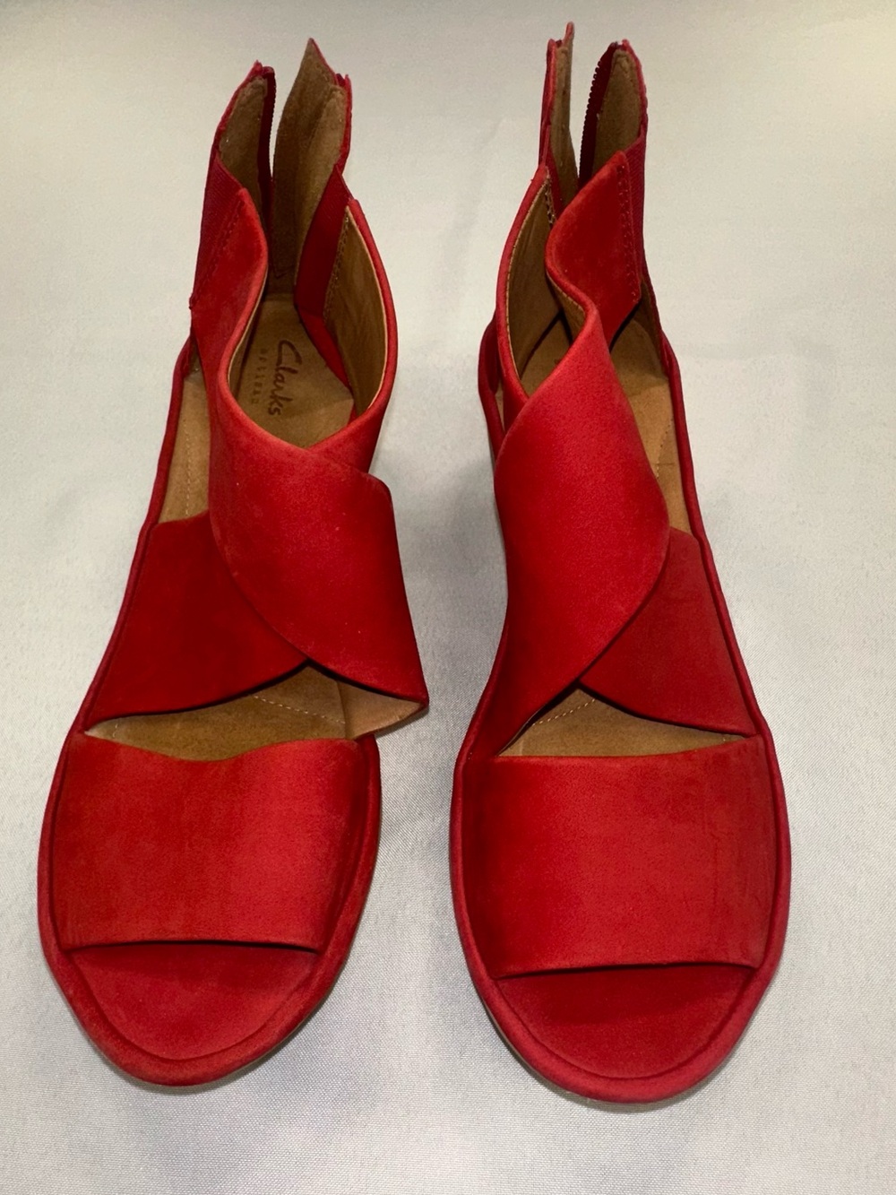 Clarks Womens Clarene Glamor Sandal Size 11 Red Leather Wedge Heel Platform